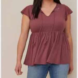 Torrid Dusty Rose Flutter Sleeve Babydoll Blouse Like New Size 2